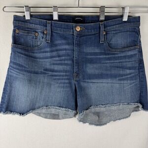 JCrew Jeans Denim Womens Shorts Sz 33 Stretch Frayed Cuff Blue Distressed Cutoff
